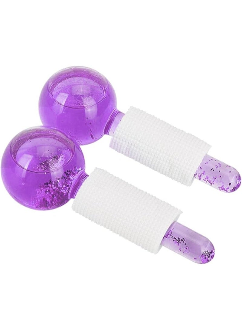 مجموعة تدليك الوجه والرقبة بكرات الثلج، أدوات تدليك الوجه لتقليل الانتفاخ، وتجديد البشرة، وعلاج الهالات السوداء بالتبريد، ومكافحة الشيخوخة بكرات الثلج، وأداة غوا شا، مجموعة العناية اليومية بالبشرة - بنفسجي - Image 1