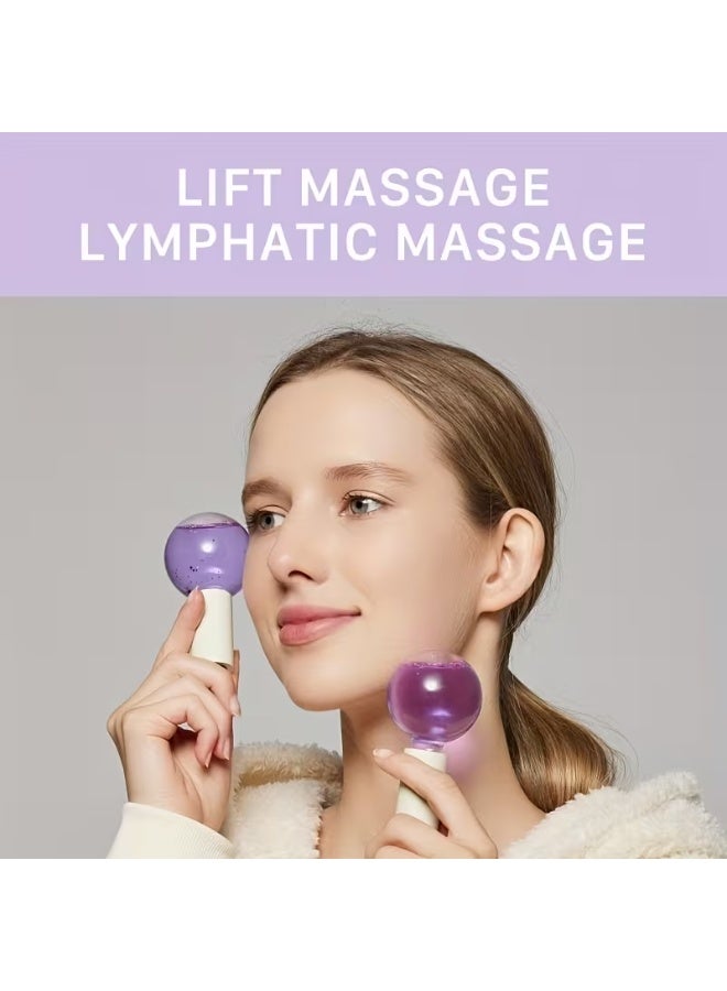 مجموعة تدليك الوجه والرقبة بكرات الثلج، أدوات تدليك الوجه لتقليل الانتفاخ، وتجديد البشرة، وعلاج الهالات السوداء بالتبريد، ومكافحة الشيخوخة بكرات الثلج، وأداة غوا شا، مجموعة العناية اليومية بالبشرة - بنفسجي - Image 5