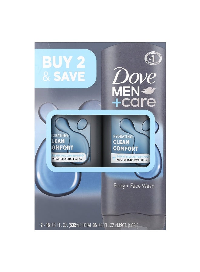 Dove دوف، للرجال + العناية، راحة نظيفة، غسول للجسم والوجه، عبوتان، 18 أونصة سائلة (532 مل) لكل منهما - Image 2