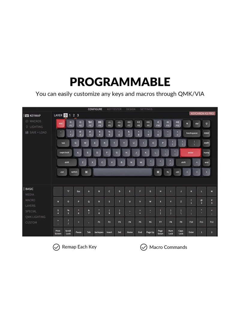 Keychron - K3 Pro Wireless Custom Mechanical Keyboard, 75% Layout QMK/VIA Programmable Bluetooth/Wired RGB Ultra-Slim with Hot-swappable Gateron Low-Profile Brown Compatible with Mac Windows Linux - Image 1