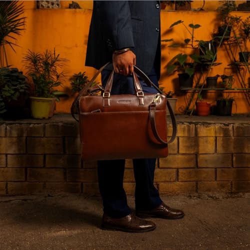 BROWN BEAR Toscana Laptop Bag 02 – Slim Tan Leather Laptop Bags for Men Office Use | 15” Padded Compartment | Adjustable Strap | Compact Design Office Bag For Man | Travel friendly - Image 4