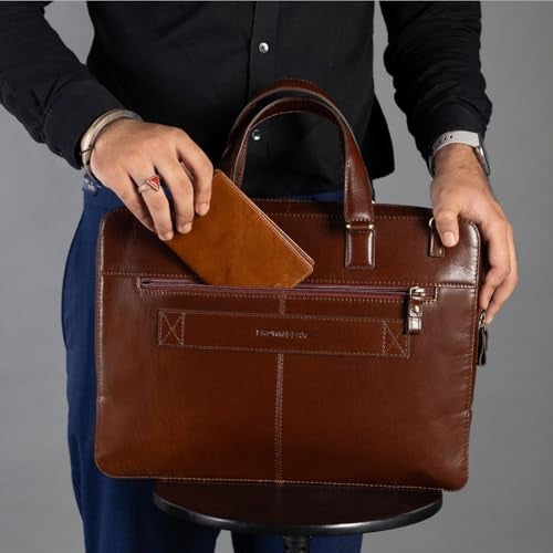 BROWN BEAR Toscana Laptop Bag 02 – Slim Tan Leather Laptop Bags for Men Office Use | 15” Padded Compartment | Adjustable Strap | Compact Design Office Bag For Man | Travel friendly - Image 3