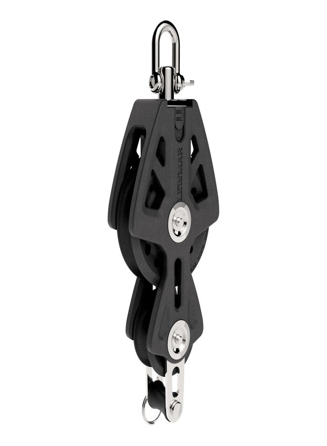Lewmar 50mm Synchro Block Fiddle and Becket, 990 lb Working Load Limit, Accommodates 1/4" - 3/8 Lines, High-Density Free-Spin Bearing, Traveler Compatible - 29925034BK