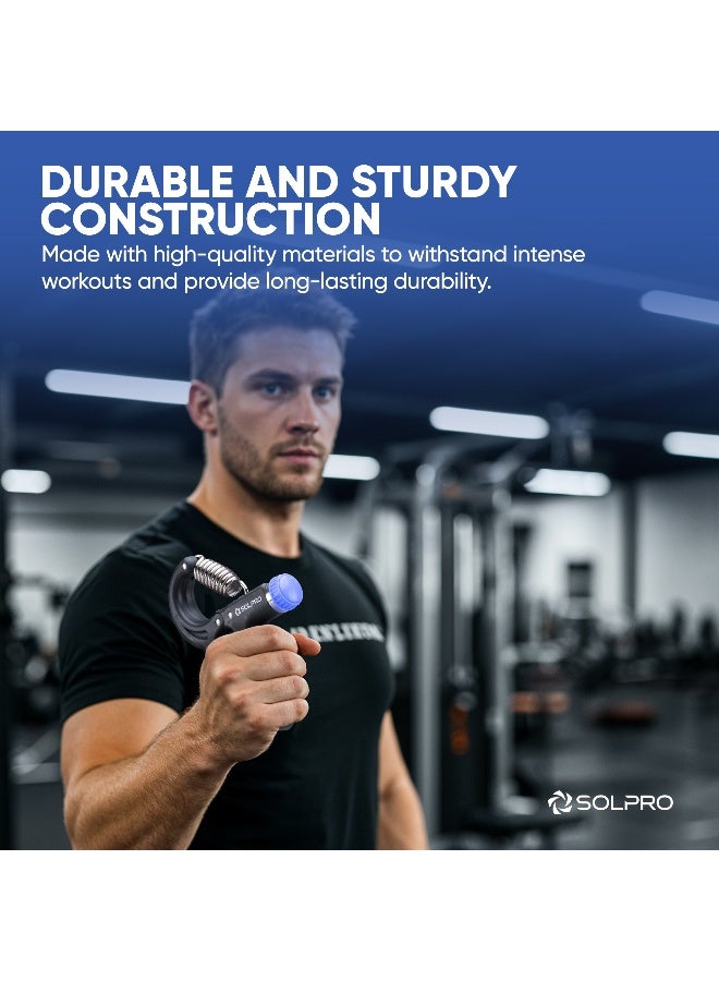 SOLPRO FirmFlex Adjustable Hand Grip Strengthener for Men & Women | Adjustable 5 to 60 kg Resistance | Forearm, Wrist & Finger Strengthener | Home, Gym & Rehab Workouts (Black/ Blue) - Image 4