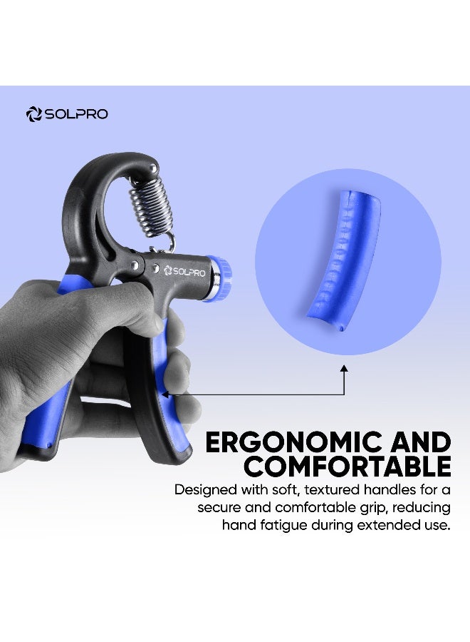 SOLPRO FirmFlex Adjustable Hand Grip Strengthener for Men & Women | Adjustable 5 to 60 kg Resistance | Forearm, Wrist & Finger Strengthener | Home, Gym & Rehab Workouts (Black/ Blue) - Image 3