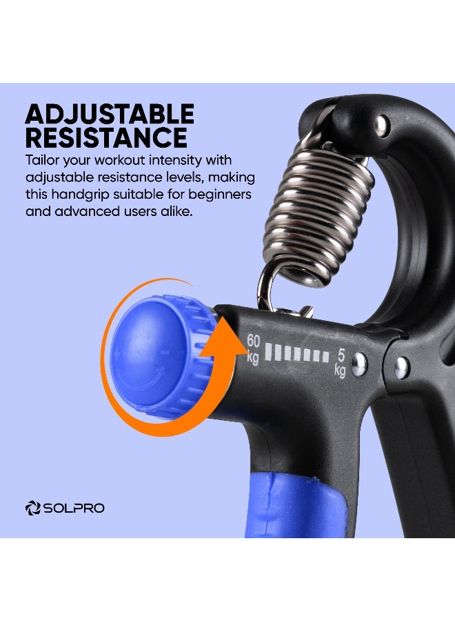 SOLPRO FirmFlex Adjustable Hand Grip Strengthener for Men & Women | Adjustable 5 to 60 kg Resistance | Forearm, Wrist & Finger Strengthener | Home, Gym & Rehab Workouts (Black/ Blue) - Image 5