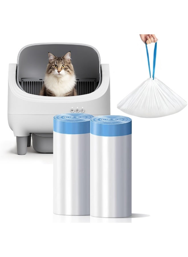 Self-Cleaning Cat Litter Box, Drawstring Cat Litter Box Liners, 2 Rolls Waste Drawer Liners Bags Replacement Compatible with Self-Cleaning Litter Box Robot Cat Litter Waste Receptacles Bags