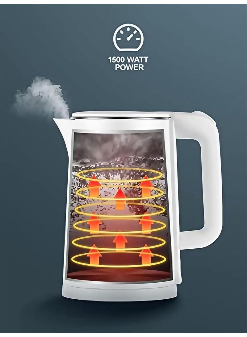 Denx DX2096 Stainless Steel Electric Kettle - 1.8L Capacity & 1500W Fast Boiling - Double-Wall Cool Touch Exterior for Burn Protection - Auto Shut-Off & Boil-Dry Protection - Modern White Design. - Image 4