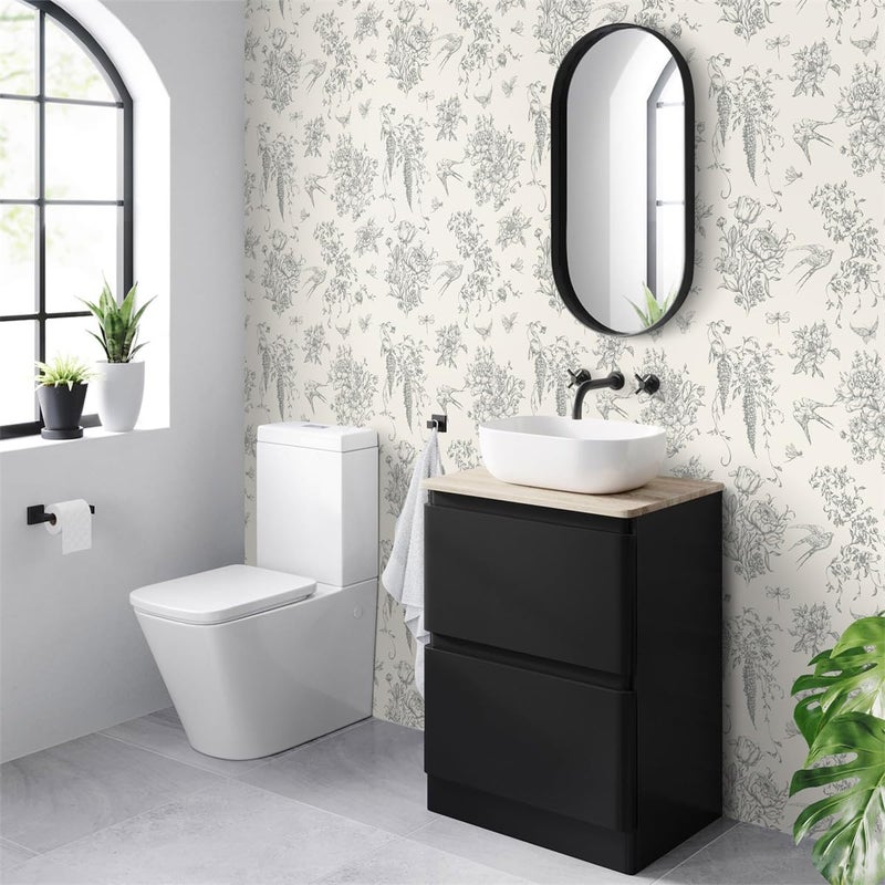 Froluya Floral Peel and Stick Wallpaper Vintage Contact Paper 16.9"x 118.1" Cream White and Gray Wallpaper Peel and Stick Floral Birds Self Adhesive Removable Wall Paper for Bathroom Cabinets Decor - Image 4