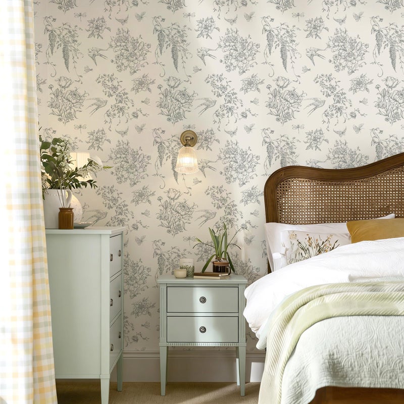 Froluya Floral Peel and Stick Wallpaper Vintage Contact Paper 16.9"x 118.1" Cream White and Gray Wallpaper Peel and Stick Floral Birds Self Adhesive Removable Wall Paper for Bathroom Cabinets Decor - Image 2