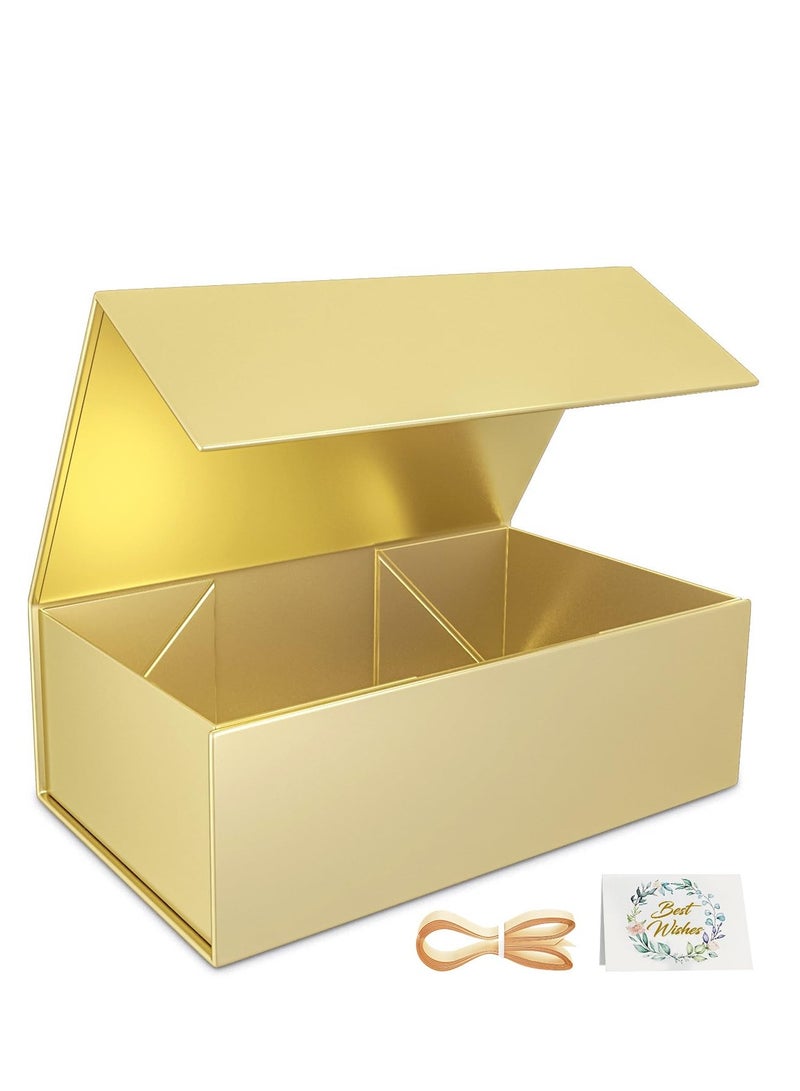 صندوق هدايا ذهبية، 12 × 8.6 × 4 بوصات (حوالي 30.4 × 15.2 × 10.2 سم) صندوق هدايا، مع غطاء مستطيل قابل للطي، مناسب لصندوق عرض وصيفة العروس، زفاف، رمضان، ، عيد القديسين، تغليف هدايا ، ذهبية