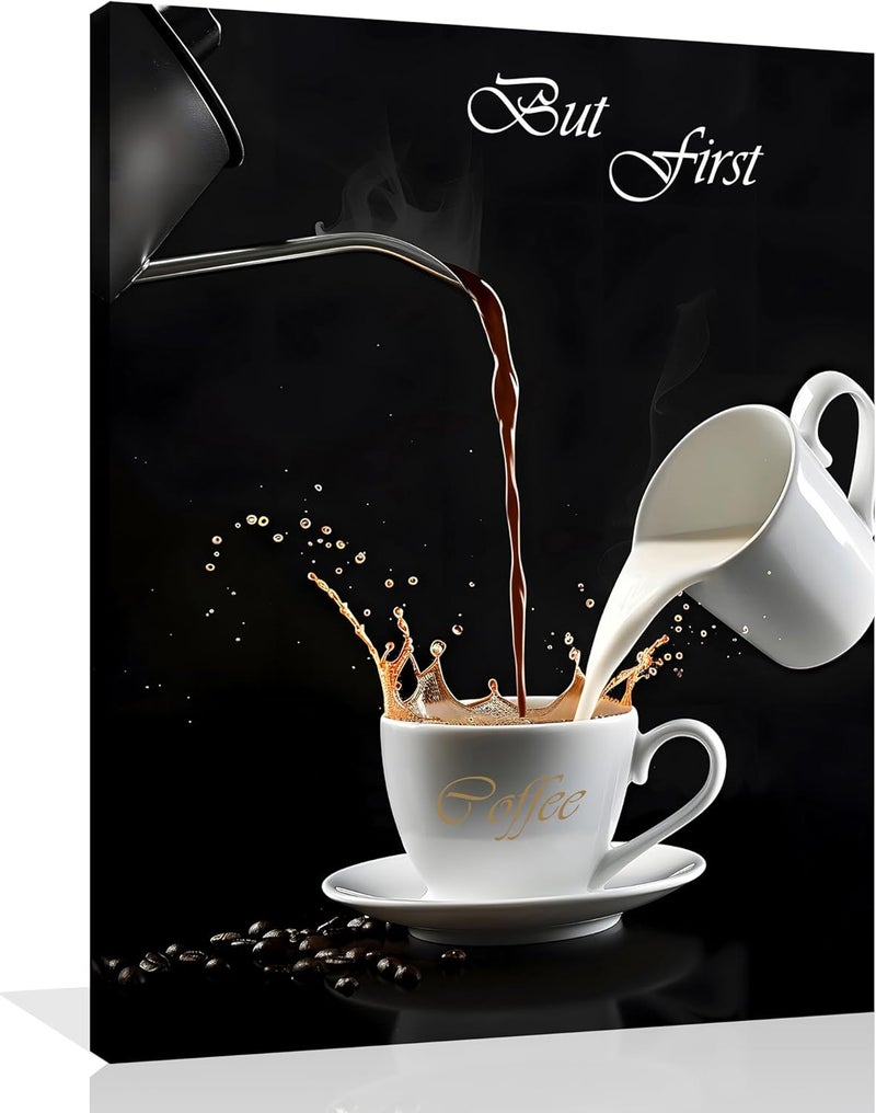 OWNANRTHM Coffee Canvas Wall Art Coffee Bar Wall Art Coffee Bar Signs for Wall But First Coffee Sign Pictures Coffee Poster Kitchen Coffee Painting for Kitchen Dining Room Wall Decor Framed 8X10 inch - Image 1