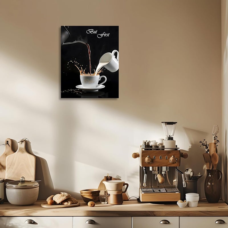 OWNANRTHM Coffee Canvas Wall Art Coffee Bar Wall Art Coffee Bar Signs for Wall But First Coffee Sign Pictures Coffee Poster Kitchen Coffee Painting for Kitchen Dining Room Wall Decor Framed 8X10 inch - Image 4