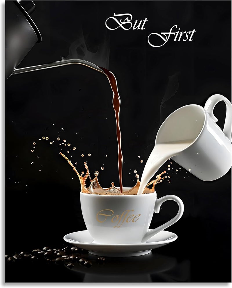 OWNANRTHM Coffee Canvas Wall Art Coffee Bar Wall Art Coffee Bar Signs for Wall But First Coffee Sign Pictures Coffee Poster Kitchen Coffee Painting for Kitchen Dining Room Wall Decor Framed 8X10 inch - Image 2
