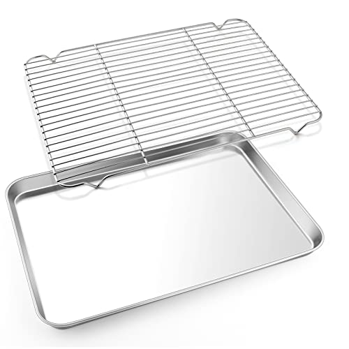 E-far Cookie Sheet with Rack Set, Half Sheet Baking Pan for Oven Cooking, 18”x13” Stainless Steel Rimmed Tray with Wire Cooling Rack for Roasting Broiling Bacon Meat Steak - Dishwasher Safe - Image 1