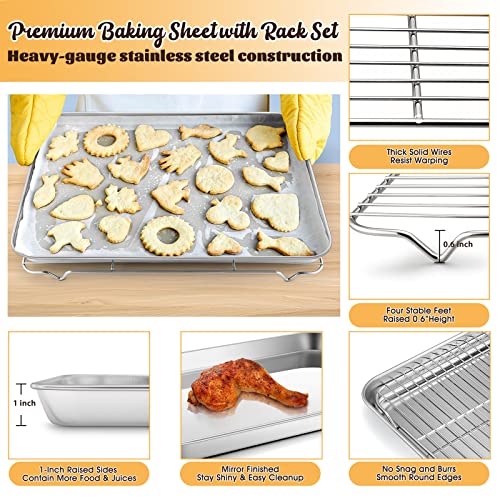 E-far Cookie Sheet with Rack Set, Half Sheet Baking Pan for Oven Cooking, 18”x13” Stainless Steel Rimmed Tray with Wire Cooling Rack for Roasting Broiling Bacon Meat Steak - Dishwasher Safe - Image 3