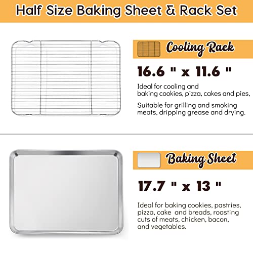 E-far Cookie Sheet with Rack Set, Half Sheet Baking Pan for Oven Cooking, 18”x13” Stainless Steel Rimmed Tray with Wire Cooling Rack for Roasting Broiling Bacon Meat Steak - Dishwasher Safe - Image 2