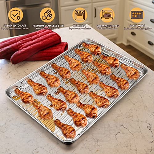 E-far Cookie Sheet with Rack Set, Half Sheet Baking Pan for Oven Cooking, 18”x13” Stainless Steel Rimmed Tray with Wire Cooling Rack for Roasting Broiling Bacon Meat Steak - Dishwasher Safe - Image 4