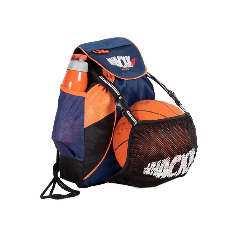 WHACKK Storm Soccer Football Equipment Bag | Sports Men Boys Drawstring Backpack | Mobile Bottle Holder Pocket | Gym Bag (Navy Orange) - Image 2