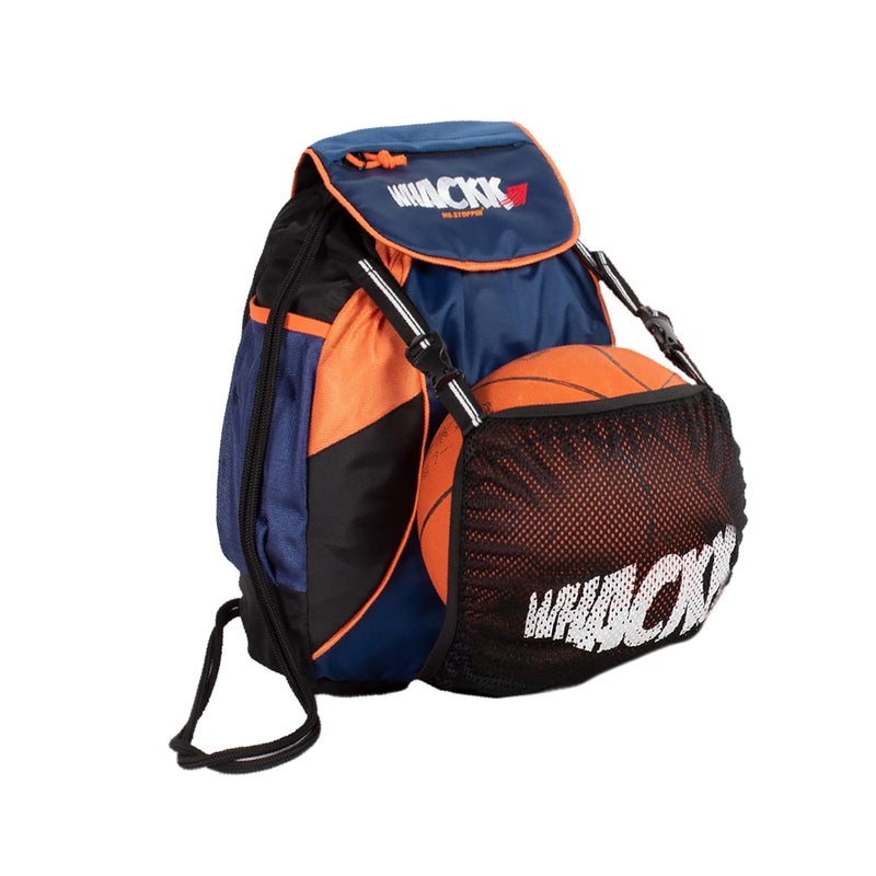 WHACKK Storm Soccer Football Equipment Bag | Sports Men Boys Drawstring Backpack | Mobile Bottle Holder Pocket | Gym Bag (Navy Orange) - Image 1