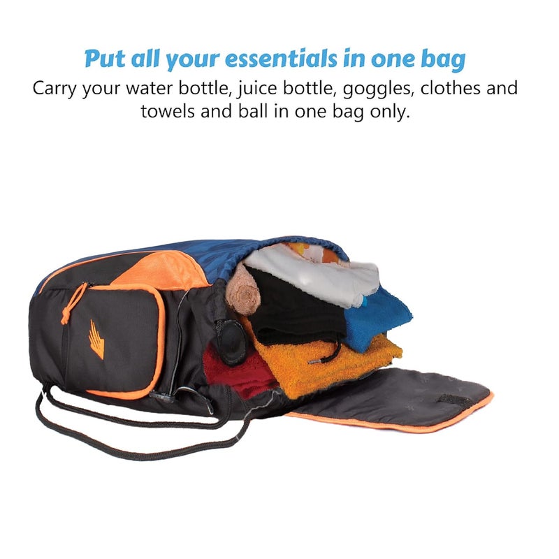 WHACKK Storm Soccer Football Equipment Bag | Sports Men Boys Drawstring Backpack | Mobile Bottle Holder Pocket | Gym Bag (Navy Orange) - Image 5