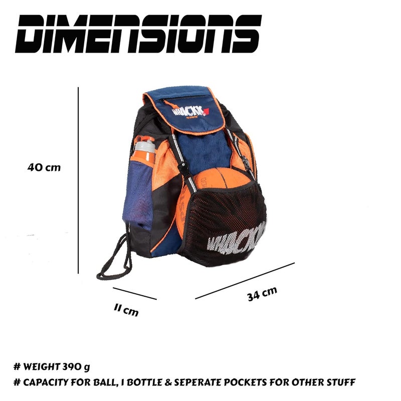 WHACKK Storm Soccer Football Equipment Bag | Sports Men Boys Drawstring Backpack | Mobile Bottle Holder Pocket | Gym Bag (Navy Orange) - Image 4