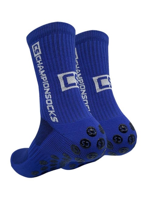 Anti Slip Football Socks, Non-skid Soccer Sock, Trainning Sock, Non Slip Athletic Sock for Men Women（One Pair, Blue)