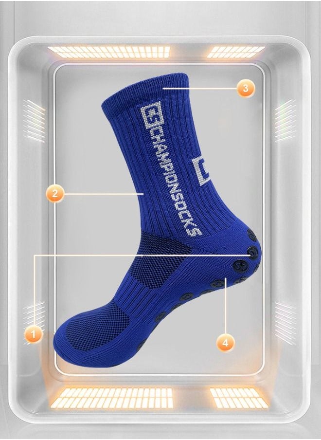 Anti Slip Football Socks, Non-skid Soccer Sock, Trainning Sock, Non Slip Athletic Sock for Men Women（One Pair, Blue)
