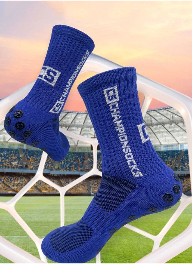 Anti Slip Football Socks, Non-skid Soccer Sock, Trainning Sock, Non Slip Athletic Sock for Men Women（One Pair, Blue)