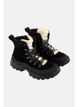 HUGO by Hugo Boss Women Jce Fur Lace Up Ankle Boots, Black  - Image 1