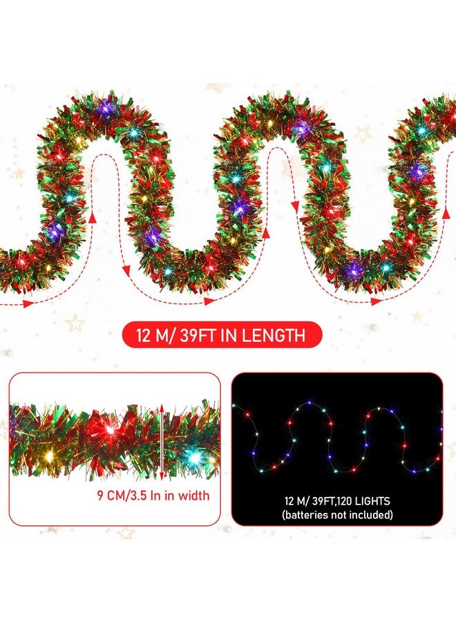 Dingion 39.4 ft Christmas Tinsel Garland Christmas Tree Garland with 120 LED Lights Hanging Christmas Garland Xmas Tinsel Garland for Home Decor(Red, Green, Gold Garland, Colorful Light) - Image 3