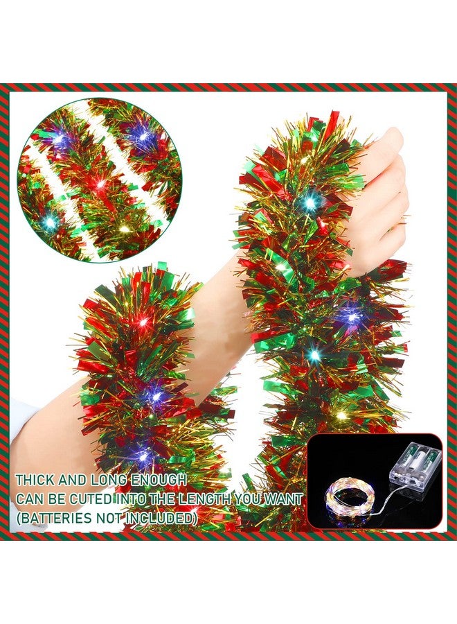 Dingion 39.4 ft Christmas Tinsel Garland Christmas Tree Garland with 120 LED Lights Hanging Christmas Garland Xmas Tinsel Garland for Home Decor(Red, Green, Gold Garland, Colorful Light) - Image 2