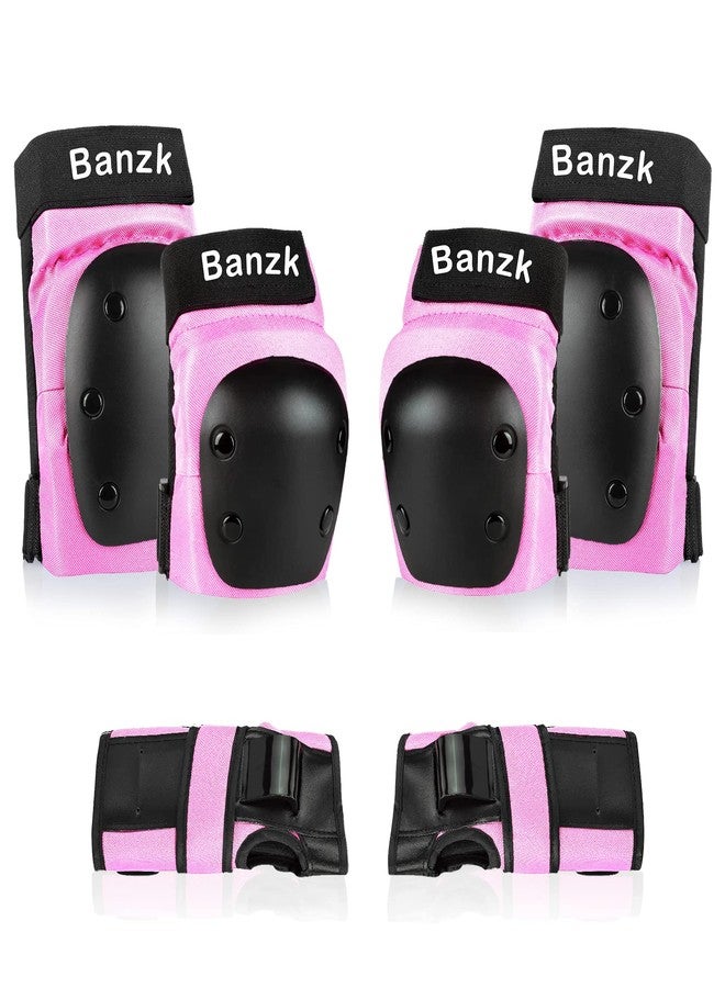 Banzk Adult/Child Knee Pads Elbow Pads Wrist Guards 3 in 1 Protective Gear Set for Skateboarding Inline Roller Biking Roller Skating Cycling Outdoor Sports Pink L - Image 1