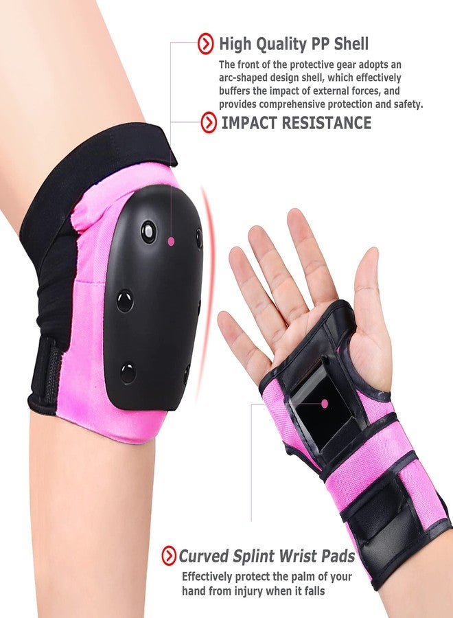 Banzk Adult/Child Knee Pads Elbow Pads Wrist Guards 3 in 1 Protective Gear Set for Skateboarding Inline Roller Biking Roller Skating Cycling Outdoor Sports Pink L - Image 5