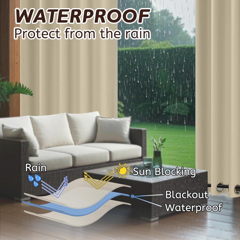 Arfntevss Outdoor Curtains for Patio Waterproof 2 Panels Blackout Curtains 120 inch Long with Zipper Top & Bottom Grommet Sun Blocking Outdoor Privacy Drape for Gazebo Porch Pergola (54x120, Beige) - Image 4