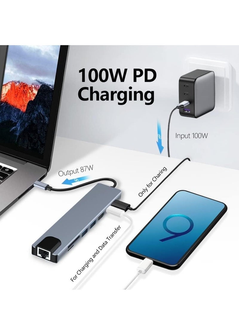 MIGOFAST - USB C Hub, 8 in 1 Type C Hub Multiport Adapter with 4K HDMI, PD Power Delivery, USB-C, Ethernet, 2 USB, SD/TF Card Reader Compatible with Mac Book Pro XPS and More Type C Devices - Image 1
