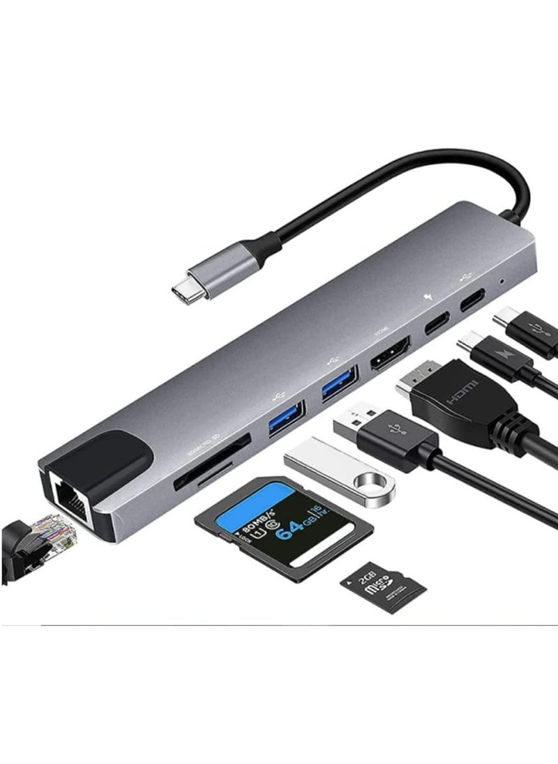 MIGOFAST - USB C Hub, 8 in 1 Type C Hub Multiport Adapter with 4K HDMI, PD Power Delivery, USB-C, Ethernet, 2 USB, SD/TF Card Reader Compatible with Mac Book Pro XPS and More Type C Devices - Image 1