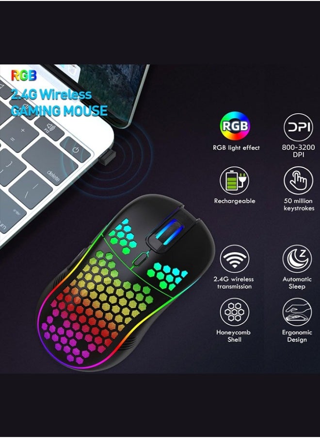Wireless Gaming Mouse  Rechargeable RGB Backlight USB Receiver 7 Buttons Adjustable DPI  (Black)  - Image 5