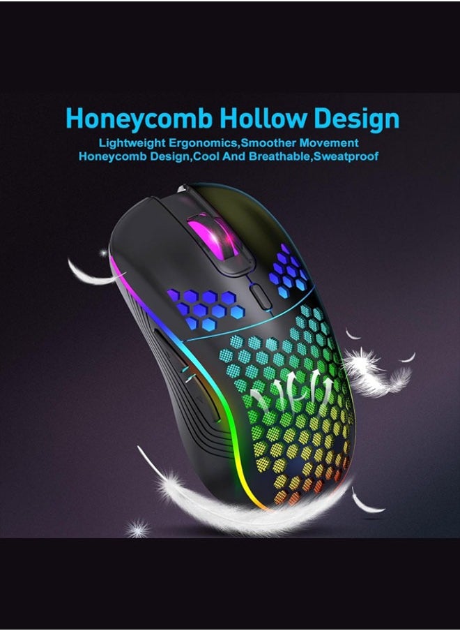 Wireless Gaming Mouse  Rechargeable RGB Backlight USB Receiver 7 Buttons Adjustable DPI  (Black)  - Image 2