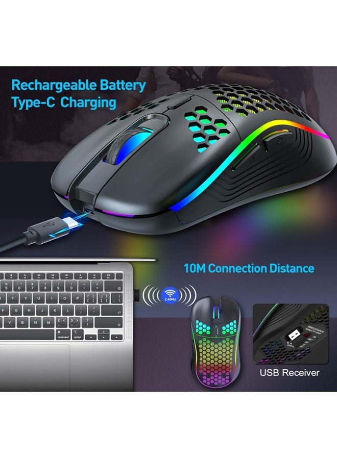 Wireless Gaming Mouse  Rechargeable RGB Backlight USB Receiver 7 Buttons Adjustable DPI  (Black)  - Image 4