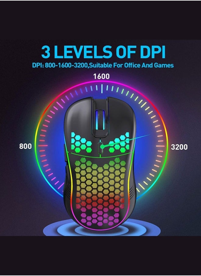 Wireless Gaming Mouse  Rechargeable RGB Backlight USB Receiver 7 Buttons Adjustable DPI  (Black)  - Image 3