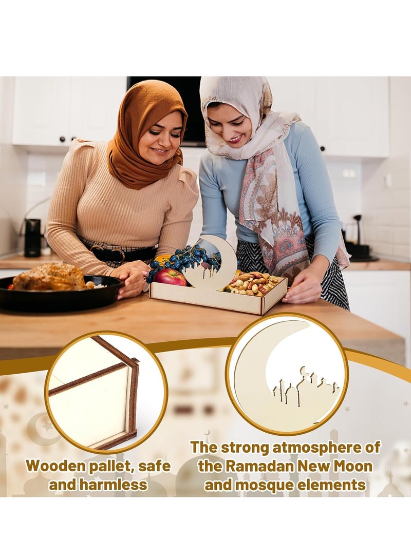 أمريكان صينية تقديم الطعام الخشبية لرمضان عيد مبارك على شكل قلعة قمرية مجوفة صينية تقديم الطعام لتزيين الطاولة أدوات المائدة هدية للمعجنات والحلوى والكب كيك وديكور المنزل ولوازم الحفلات - Image 5