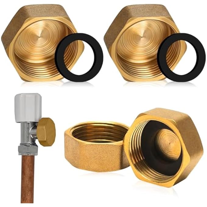 4 PCS BRASS END CAP, INTERNAL THREAD BRASS SPIGOT CAP WITH WASHERS 1/2" BRASS BLANKING NUT CAP, PLUMBING FITTINGS FOR WASHING MACHINE RADIATOR VALVE FAUCETS TAP, CENTRAL HEATING PIPEWORK - Image 2