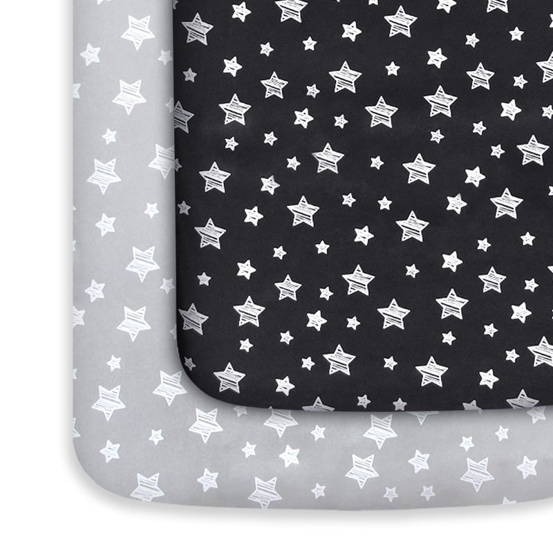 Moonsea Pack and Play Sheets, 2 Pack Mini Crib Sheets, Stretchy Playard Fitted Sheet, Compatible with Graco Pack n Play, Soft and Breathable Material, Grey & Black - Image 1