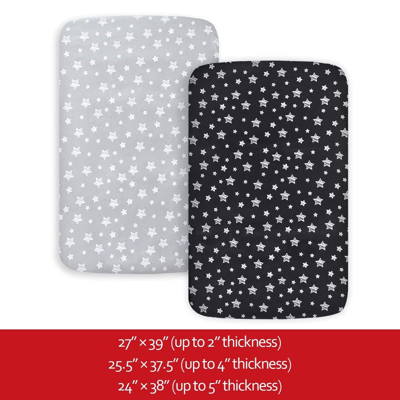 Moonsea Pack and Play Sheets, 2 Pack Mini Crib Sheets, Stretchy Playard Fitted Sheet, Compatible with Graco Pack n Play, Soft and Breathable Material, Grey & Black - Image 5