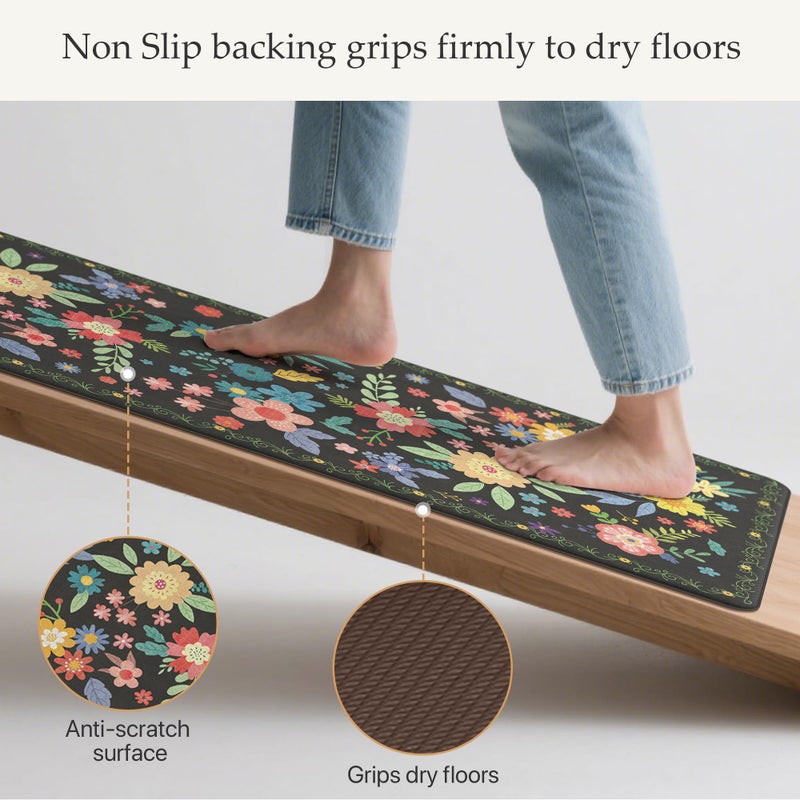GENIMO Kitchen Mats for Floor 2PCS, Cushioned Kitchen Rugs Non Slip Washable, Farmhouse Anti Fatigue Mat Waterproof, Comfort Standing Mat Rug for Office, Home, Laundry, 17.3"x47"+17.3"x30", Black - Image 4