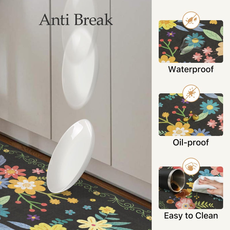 GENIMO Kitchen Mats for Floor 2PCS, Cushioned Kitchen Rugs Non Slip Washable, Farmhouse Anti Fatigue Mat Waterproof, Comfort Standing Mat Rug for Office, Home, Laundry, 17.3"x47"+17.3"x30", Black - Image 5