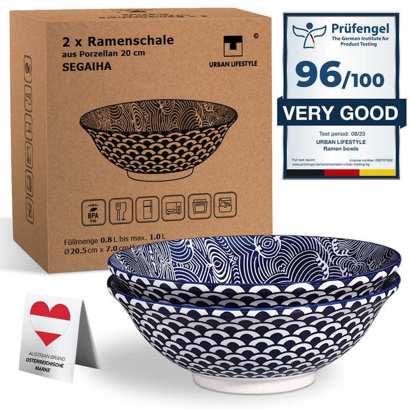 Urban Lifestyle Seigaiha Large 8 Ceramic Ramen Bowl Set of 2 3335 oz 8001000 ml  JapaneseStyle MultiUse Bowls for Soup Salad Pho Pasta  Cereal