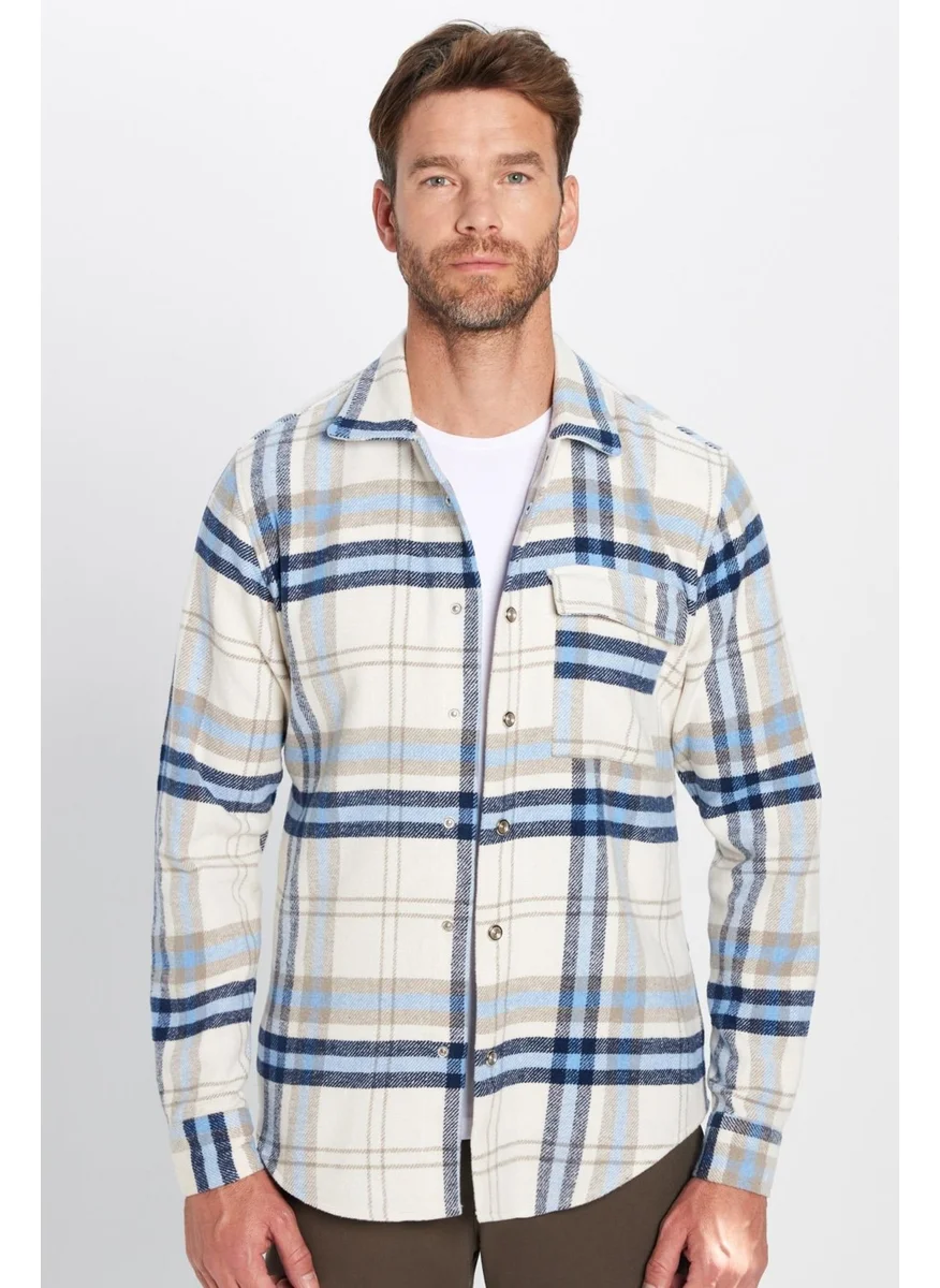 تودورس Slim Fit Flap Single Pocket Snap Button Plaid Lumberjack Men's Shirt