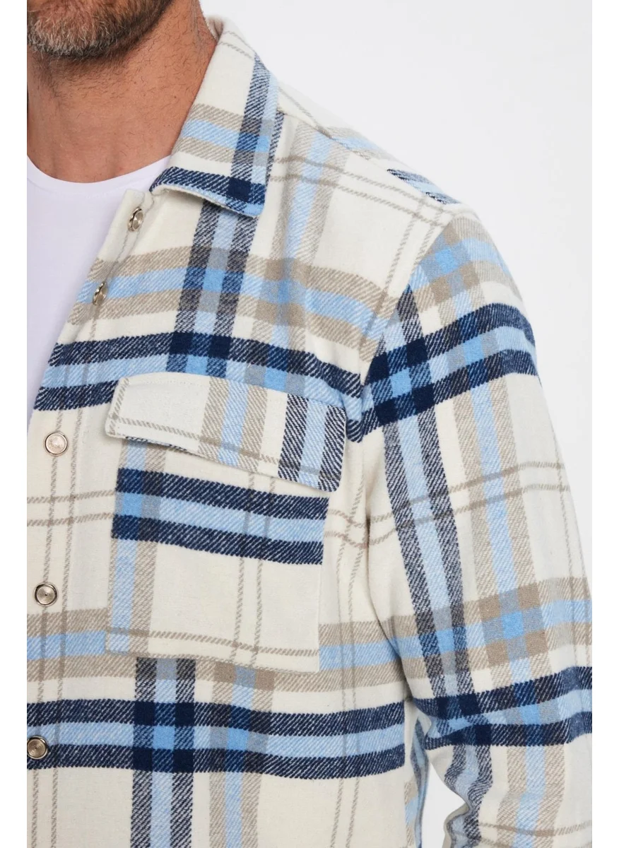 Tudors Slim Fit Flap Single Pocket Snap Button Plaid Lumberjack Men's Shirt